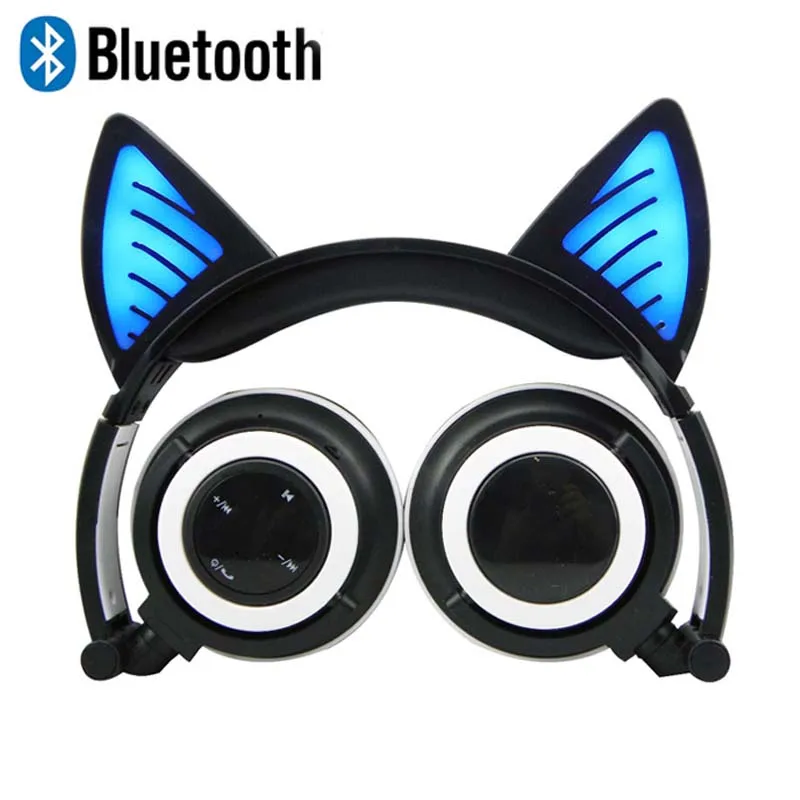 JINSERTA Fordable Косплей кошачьи наушники Bluetooth беспроводные стерео гарнитуры наушники с микрофоном для телефона универсальные 3,5 мм AUX - Цвет: Черный