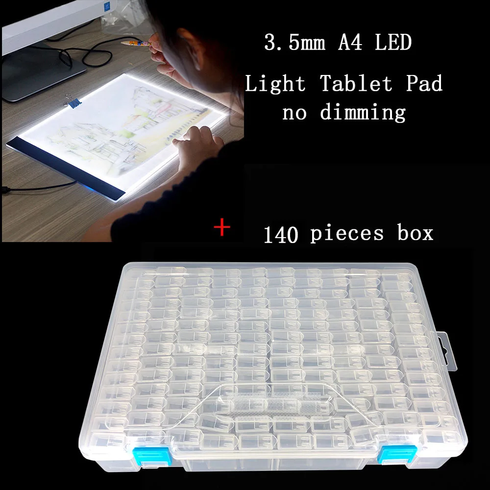 Light pad and 1 box 140/280 шт. прозрачный алмазов картина аксессуары инструменты Ящик Контейнер для хранения коробка Diamant живописи держатель Даймонд живопись коробка - Цвет: Light pad and 1 box