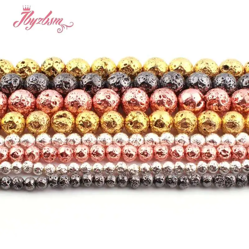 Круглый серебряный черный розовое золото вулканический камень из натуральной