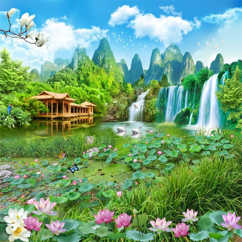 Wellyu гигантский пейзаж Wonderland 3D Большое Настенное панно на заказ зеленые обои papel