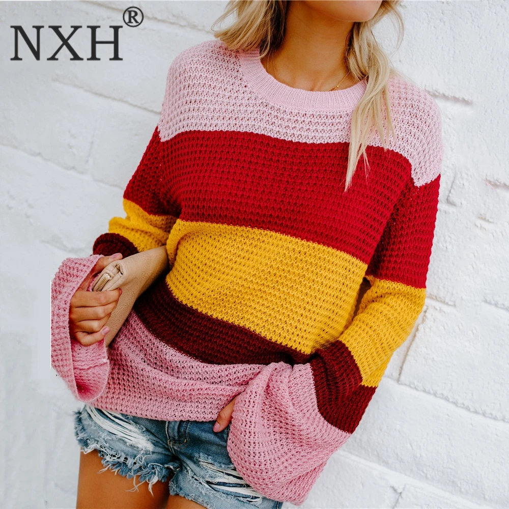 NXH 2018 осенне-зимний свитер женский пуловер с круглым вырезом богемный вязаный