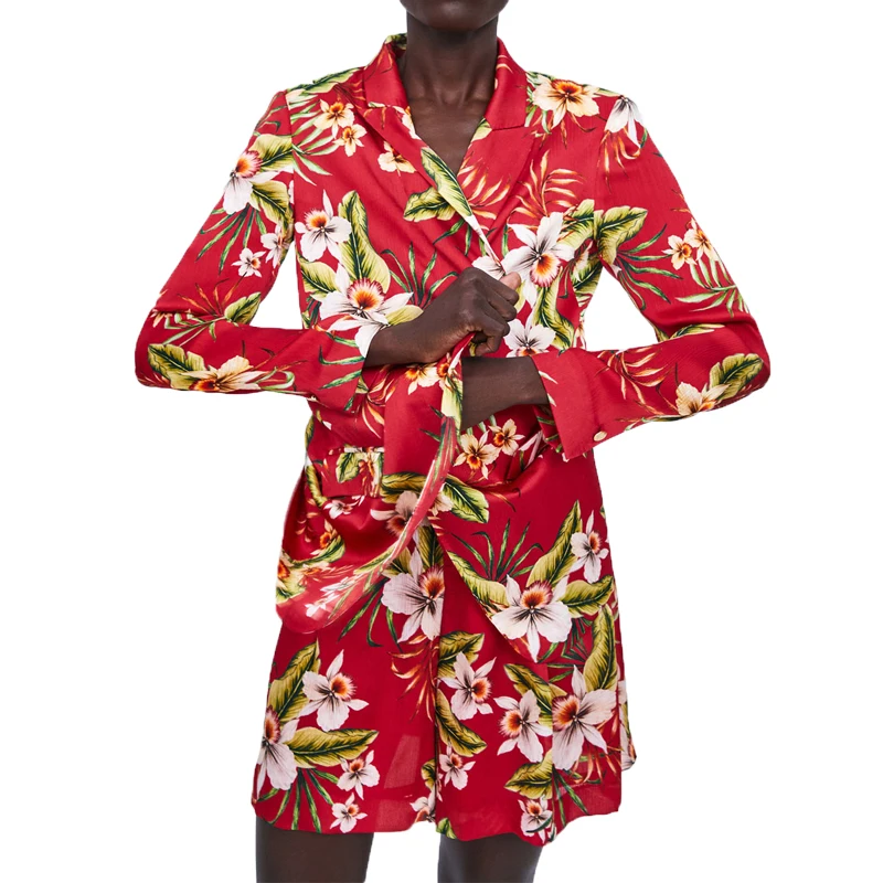 Женский блейзер повседневный Красный Блейзер с принтом женская одежда длинным