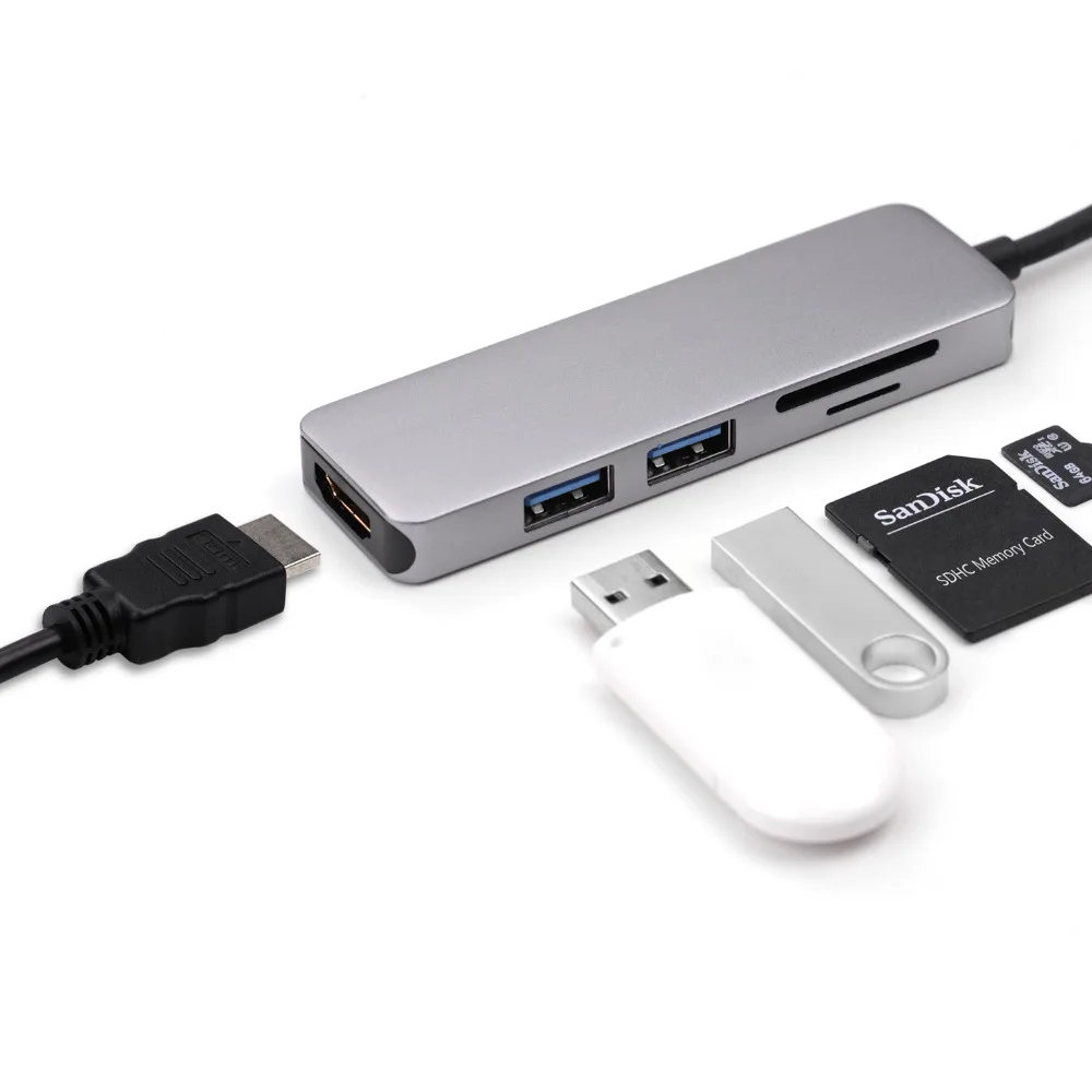 Thunderbolt 3 док-станция Usb-c к HDMI/USB3.0* 2/SD/TF Многофункциональный концентратор для Mac Book Pro или других устройств type-C