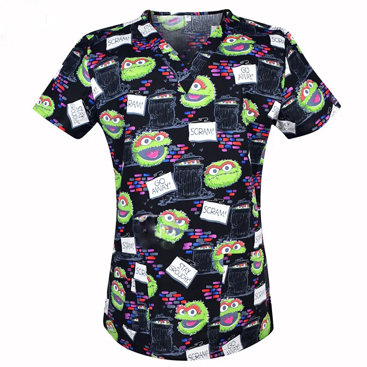SCRUB TOP 5 Армейский ACU цифровой женский топ с принтом, медицинский скраб, топы, хлопок, больничная форма, v-образный вырез, короткий рукав, доктор, стоматолог, рабочая туника - Цвет: SCRUB TOP 5