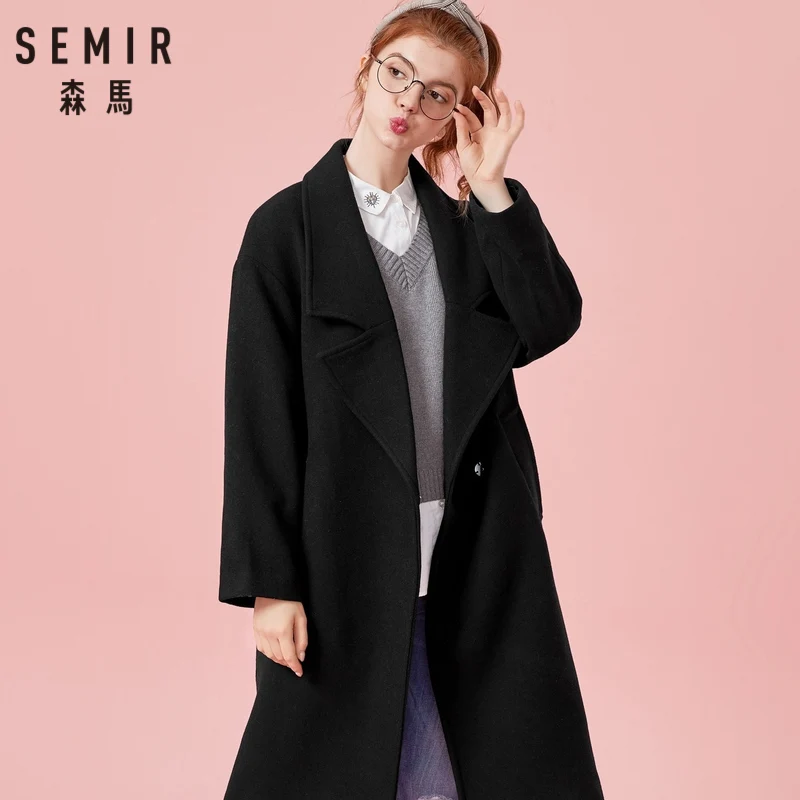 Женское шерстяное пальто SEMIR повседневное длинное женское теплое в стиле шик из