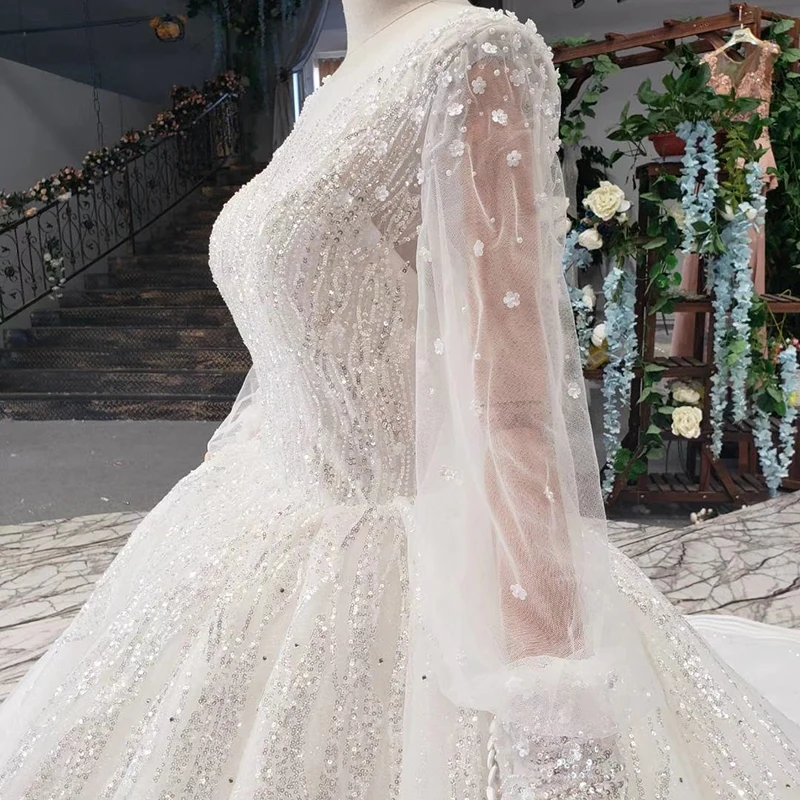 LS11882G скромные свадебные платья, свадебные платья со шлейфом, с высоким воротом, с длинным рукавом, свадебное платье, vestido de noiva princesa com brilho