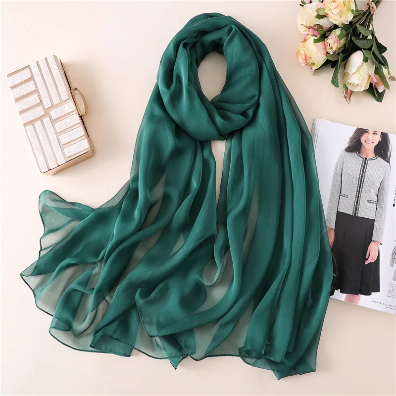 BS13-Dark green Новинка, шелковый шарф для женщин, однотонный, роскошный, Пашмина, хиджаб, платок для женщин, пляжные шарфы, головной платок, женские, солнцезащитные шарфы - Цвет: BS13-Dark green