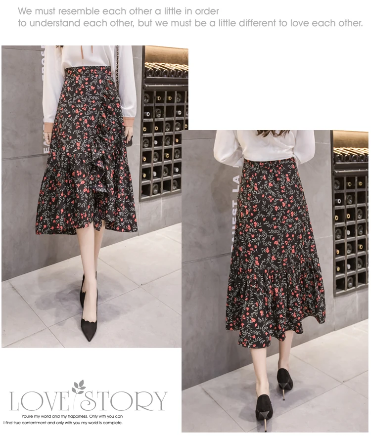 2019 Весенняя новая Асимметричная шифоновая юбка трапециевидной формы с оборками