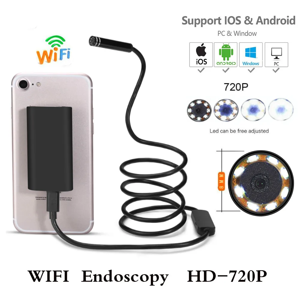 Wifi эндоскоп камера Android 720P IOS бороскоп водонепроницаемый объектив