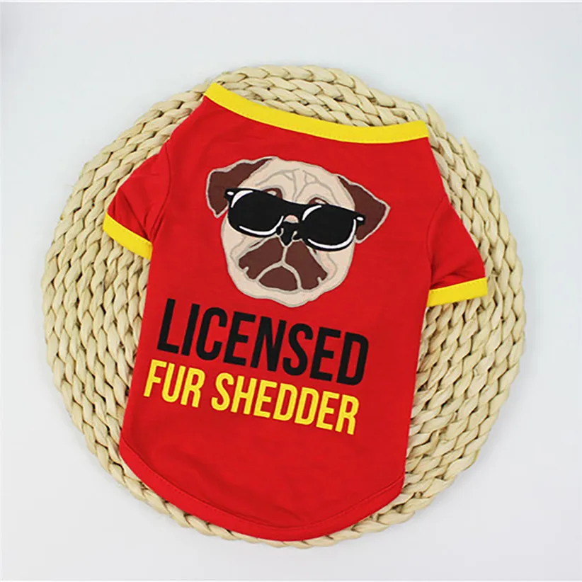 Трансер Одежда для собак Лицензированная меховая SHEDDER Boss Мопс печать Красная Собака Футболка 80309