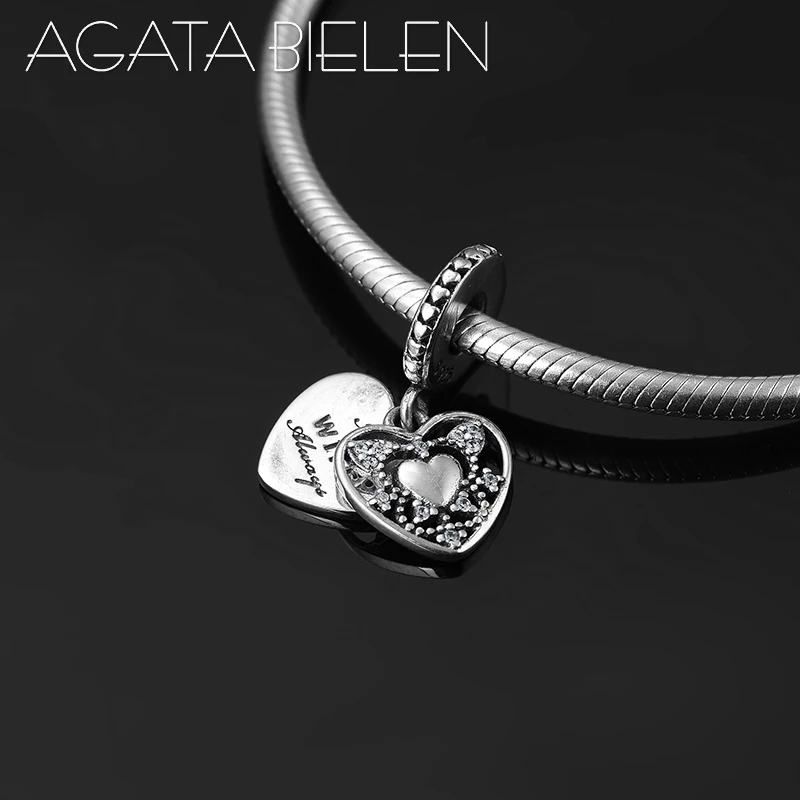 925 стерлингового серебра Красивая Любовь в форме сердца прозрачный CZ кулон Шарм