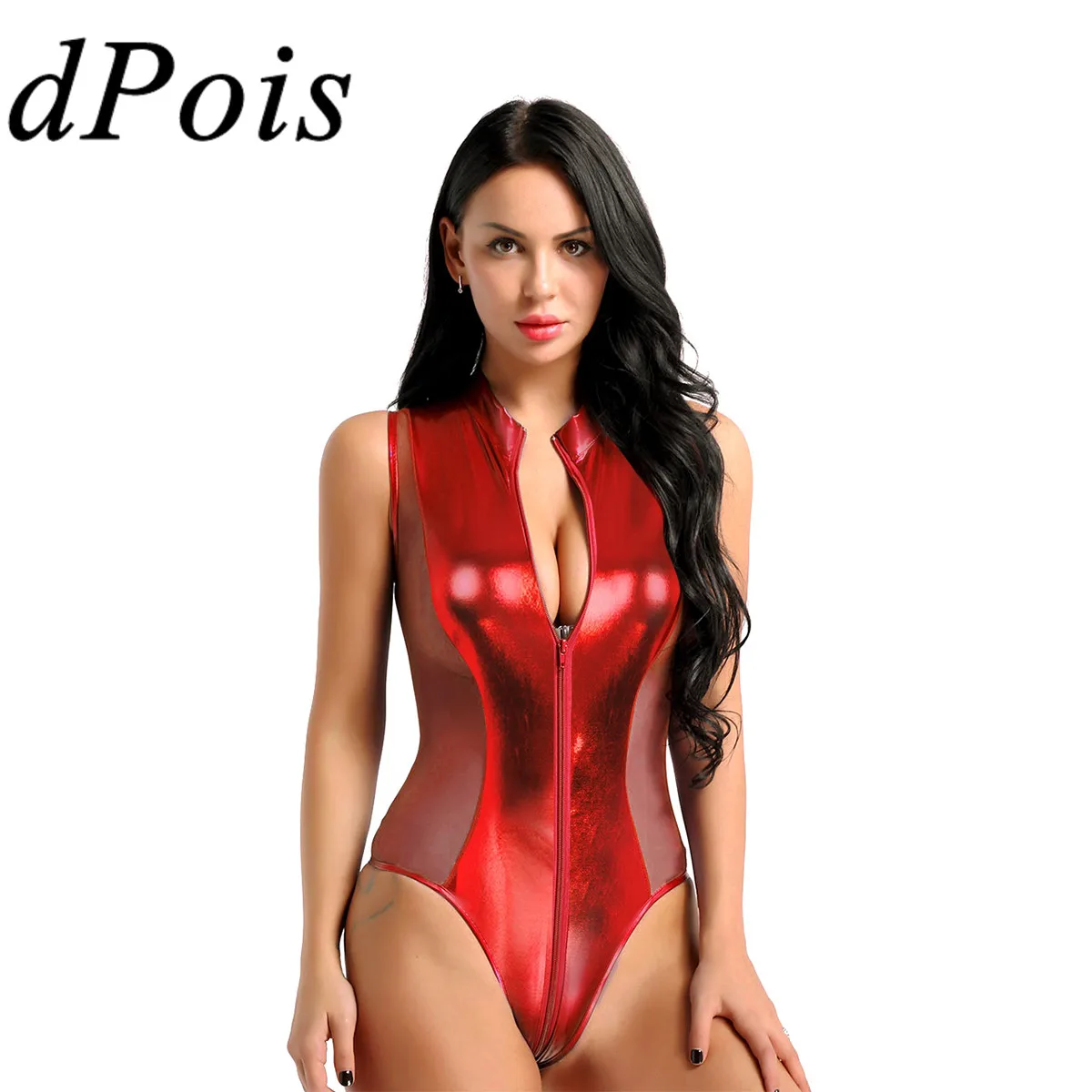 Женские сексуальные боди из лакированной кожи полупрозрачные сетчатые