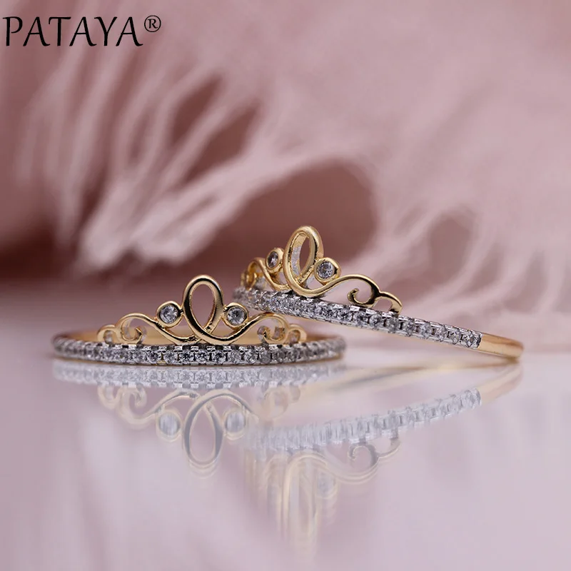 PATAYA, Новое поступление, полые кольца с белым натуральным цирконием, 585 розовое золото, женское модное роскошное кольцо на свадьбу, милое ювелирное изделие