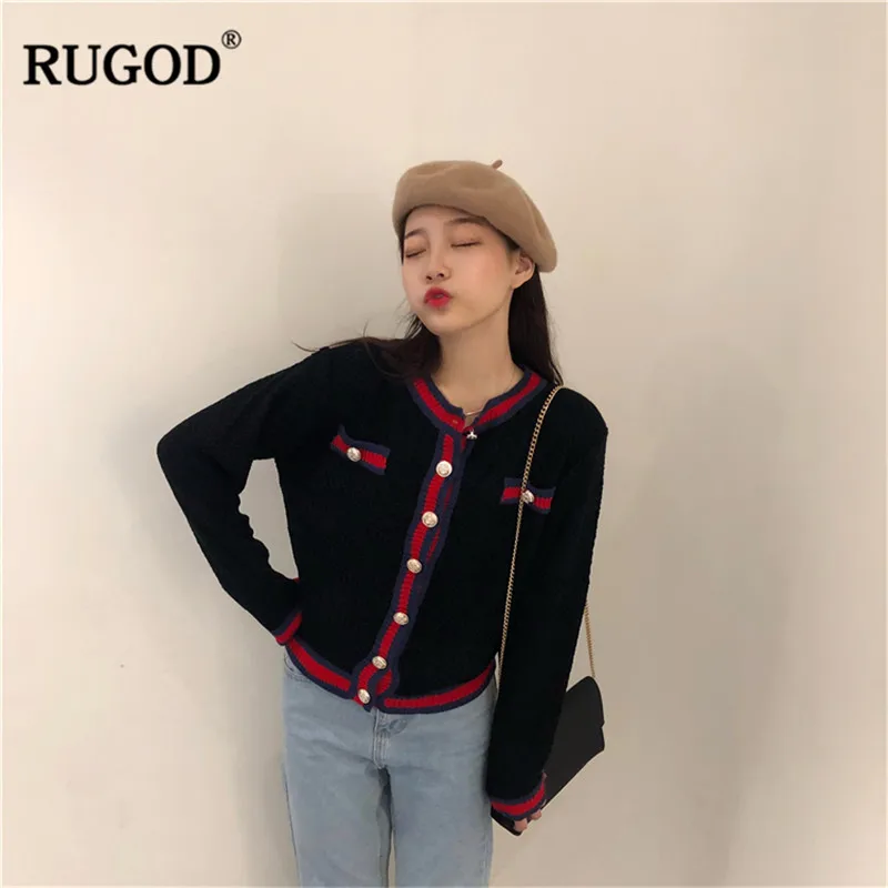 Женский винтажный кардиган RUGOD однотонный тонкий свитер в Корейском стиле теплая