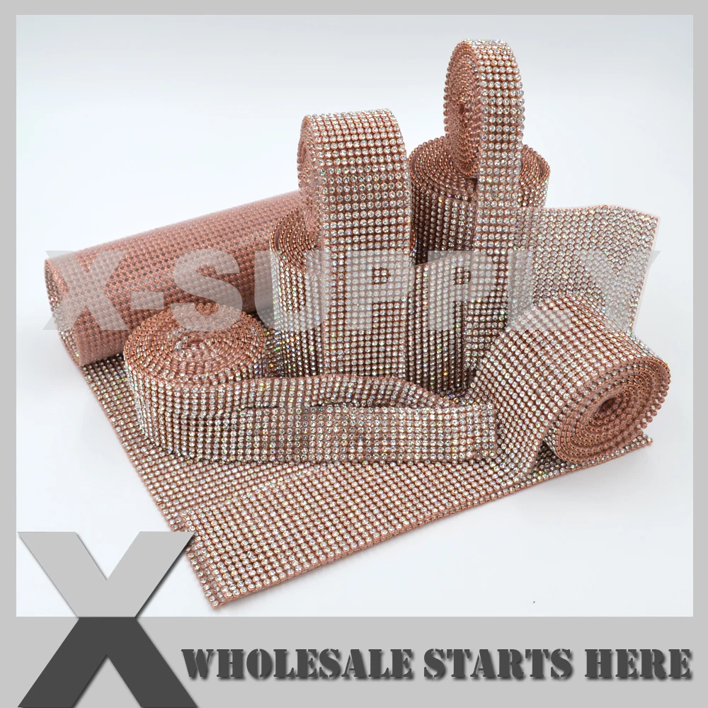 Розовое золото железные Стразы сетчатые Обрезанные обвязки прозрачные стразы