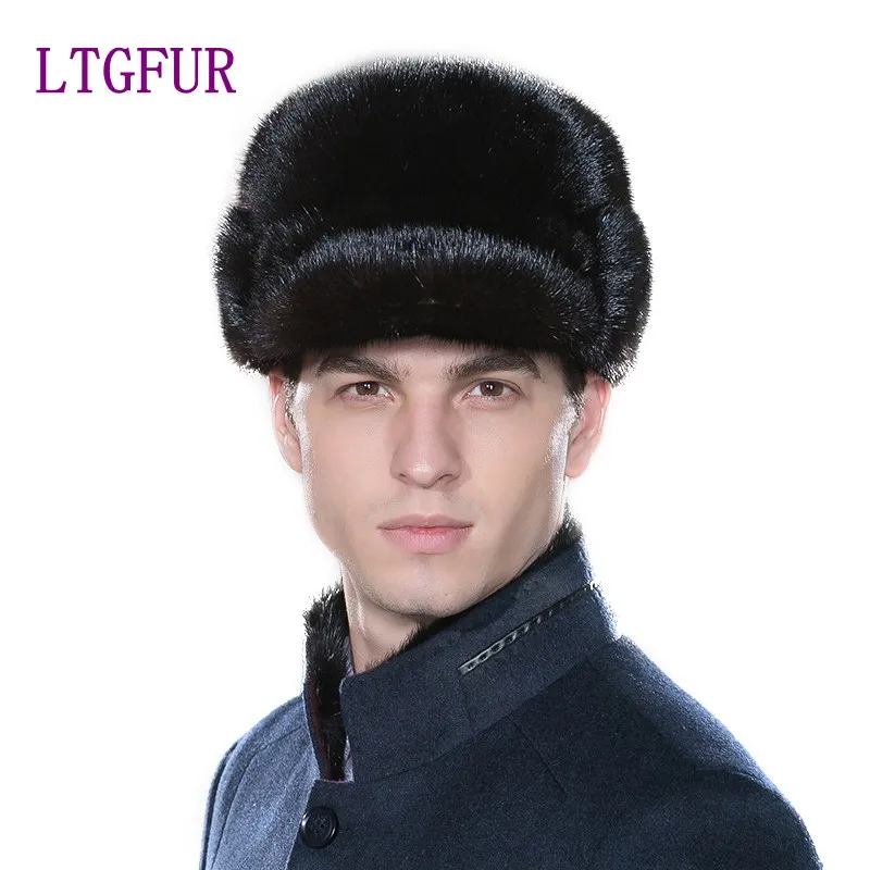 Осень зима 2017 Теплая мужская шерстяная шапка шапки из меха норки модные