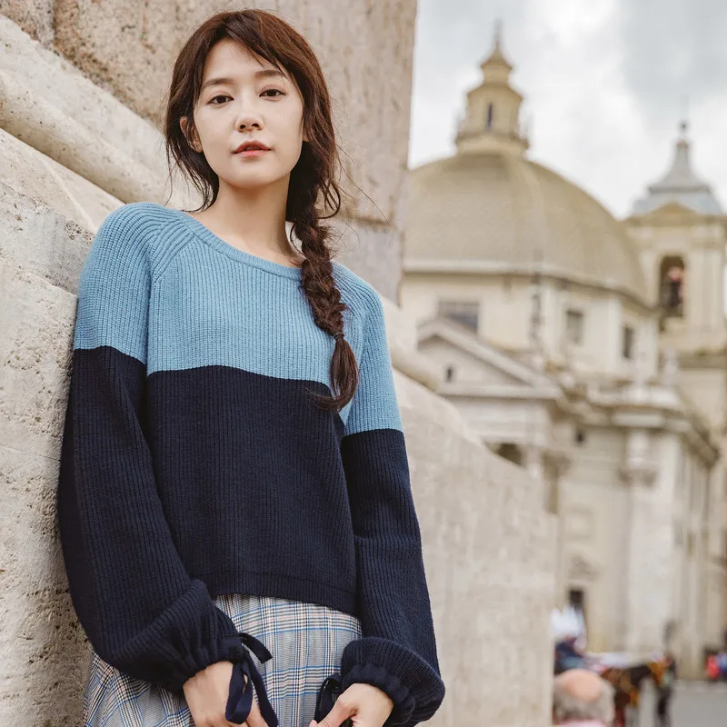 Женский свитер с вырезом лодочкой и рукавом-фонариком осенне-весенний inman |