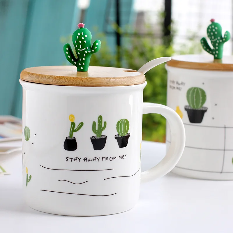 350 мл мультяшная кружка кактус креативная кофейная чашка бамбуковая крышка