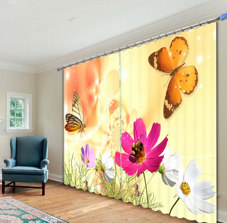 Шторы блэкаут 3D с цветочным принтом и бабочками роскошные занавески для гостиной