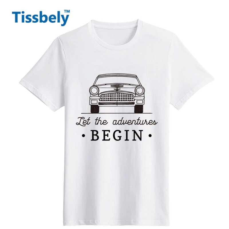 Tissbely Vintage Retro Automobile Logo Men T Shirts Let the Adventures Begin Motivational Quote Slogan Letter Tee Male Tops | Мужская