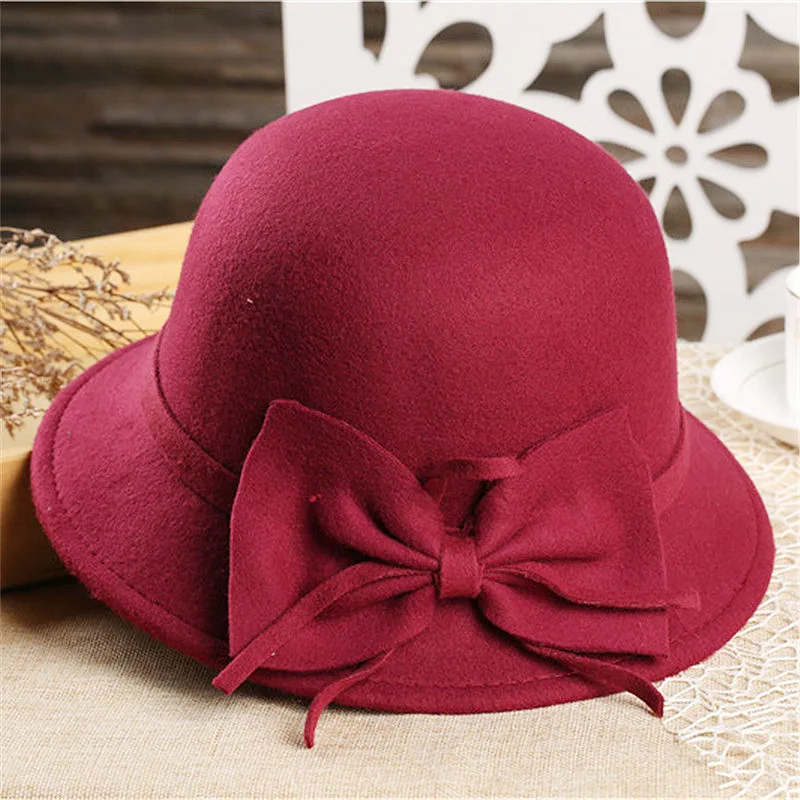 2018 модная шерстяная шапка с бантиком женская на весну и осень для покупок