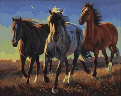 Три лошади живопись маслом по номерам Акриловая Краска Декор холст окраска