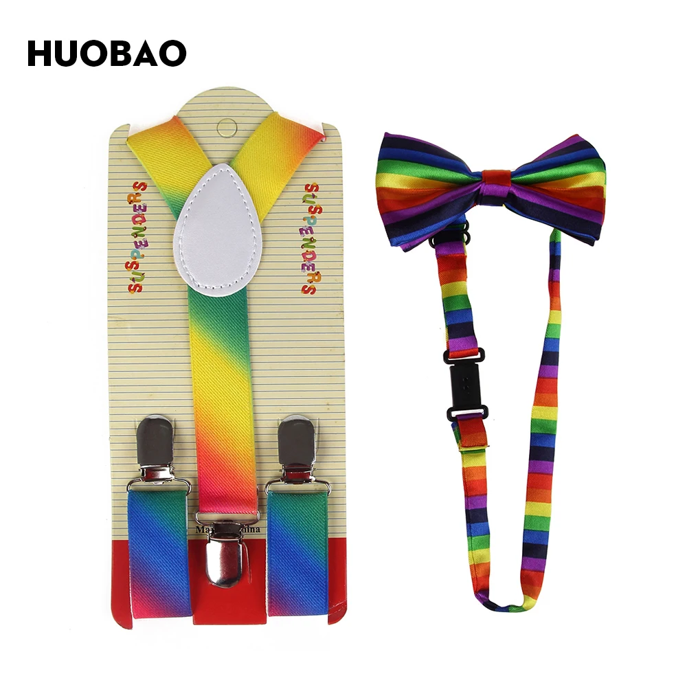 HUOBAO 2019 New Fashion Colorful Rainbow Striped Braces And Bow Ties Sets For Children Boys | Аксессуары для одежды