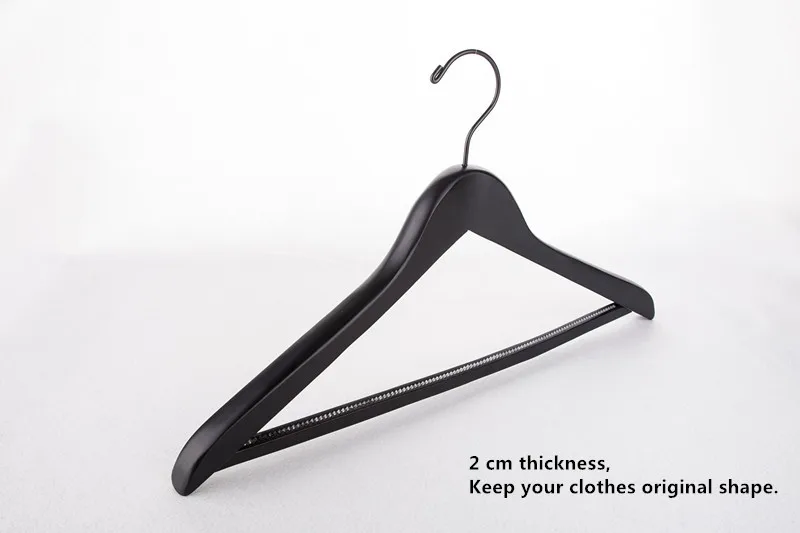 Высококачественная Толстая черная деревянная вешалка для костюмов с штангой