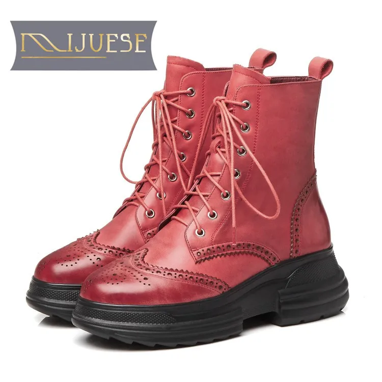 MLJUESE/женские ботильоны из коровьей кожи на шнуровке Короткие Плюшевые