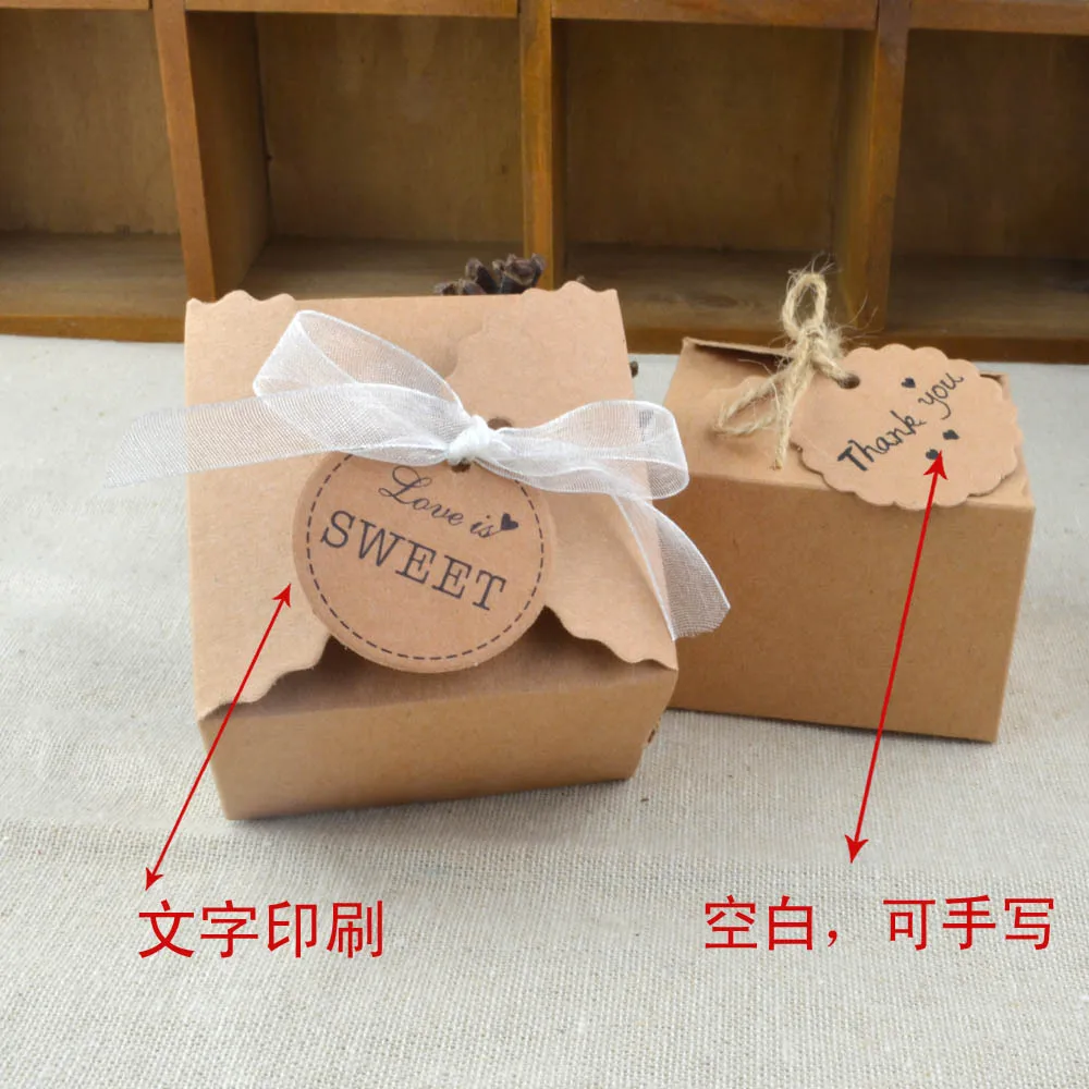 

50pcs Wavy pattern Kraft Paper Candy Boxes Favor Gift Boxes European DIY with Ribbon Baby Shower Wedding Birthday Party Supplies