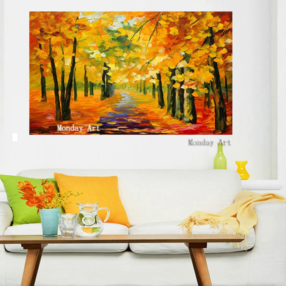 

Handmade Golden Tree Forest oil painting Knife Canvas Oil Painting Gold Montreal paintings Wall Art pictures for living room