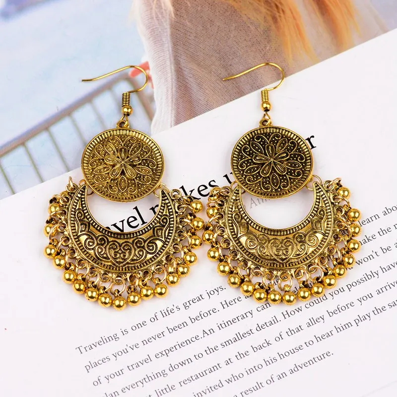 Серьги в стиле ретро с золотыми круглыми и Полумесяцами Jhumka Jhumki винтажные