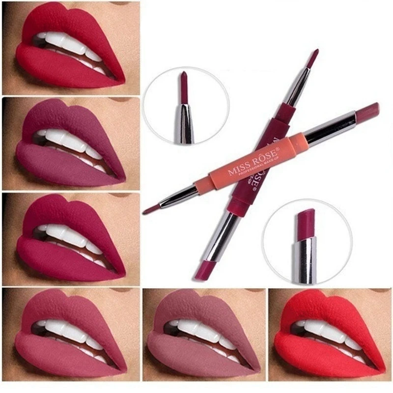 Double-end Lip Makeup Lipstick Pencil Waterproof Long Lasting Tint Sexy Red Stick Beauty Matte Liner Pen | Красота и здоровье