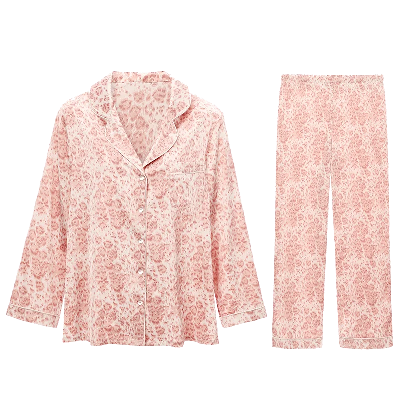LILYMODA женская пижама Пижама из искусственного шелка сатиновая Пижама леопардовая с длинными рукавами 2 шт. летняя и осенняя домашняя одежда - Цвет: Pink set