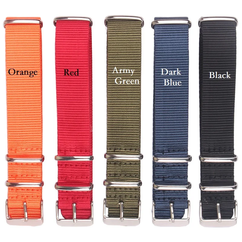 New Strong Solid Color watchband Wristwatch Band Stainless steel Buckle fabric brown Red Black Nylon Nato Strap 22mm 18mm 20mm