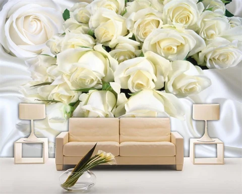 Beibehang пользовательские большие Свежие 3D обои на стену белые шелковые розы фото обои 3D комната спальня фоновая стена фрески обои