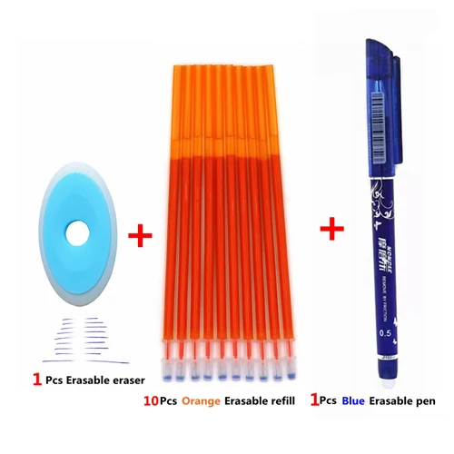 12Pcs orange set 10/12/20 шт./лот Цвет стержень со стираемыми чернилами Шариковая ручка комплект 0,5 мм orange чернил стираемая моющаяся Складная удочка для школьные канцелярские принадлежности - Цвет: 12Pcs orange set