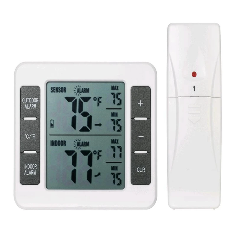 Termómetro inalámbrico para interiores y exteriores, dispositivo de refrigeración Digital con Monitor de temperatura y Sensor, máximo Min, 60C C/F