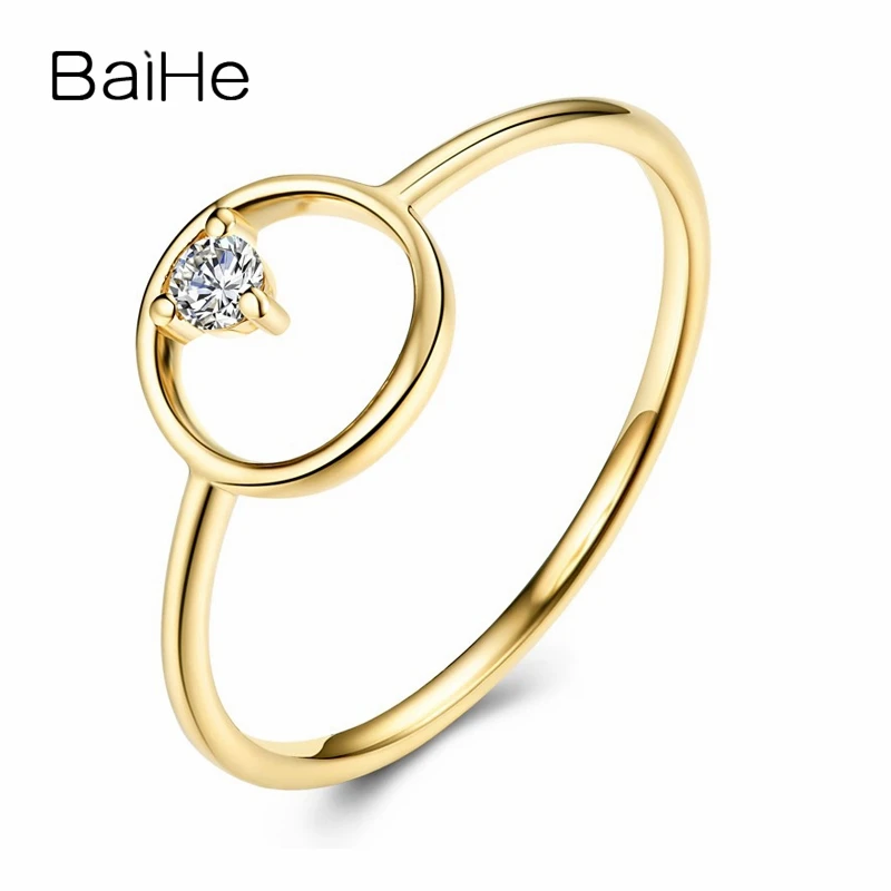 BAIHE Solid из 18 ти кратного желтого золота 0.05ct H/SI Круглый Природные Алмазы кольцо для