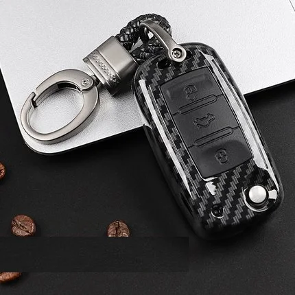 carbon black Чехол из углеродного волокна+ силикагеля для автомобильных ключей, чехол для VW Golf Bora Jetta POLO GOLF Passat Skoda Octavia A5 Fabia SEAT Ibiza Leon - Название цвета: carbon black