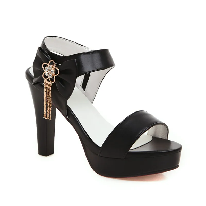 Женские свадебные босоножки YMECHIC белые на высоком каблуке платформе с бантом