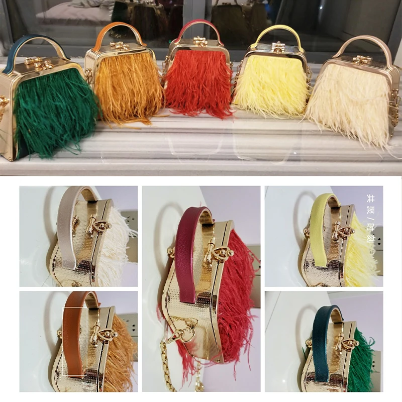 Женская Настоящая Страусиная Сумочка украшенная перьями желто зеленая сумка