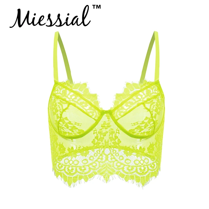 Fluorescent yellow Miessial, черный кружевной винтажный укороченный топ, Женский Осенний прозрачный сексуальный топ без рукавов, женский белый короткий зимний топ, топы для клубной вечеринки - Цвет: Fluorescent yellow