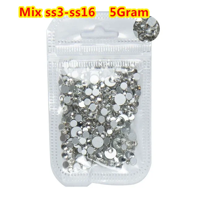 white Mix 5 Gram 2019Newest~ 1440 шт./пакет ss3-ss8 Кристаллы Дизайн ногтей Стразы Украшения Стекло камни чистое Золотое Б ез исправлений стразы - Цвет: white Mix 5 Gram