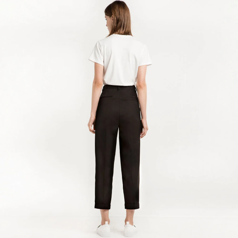HDY Haoduoyi Fashion Black Women Casual Ankle Length Pants Female High Waist Peg Trousers Wide Legs Lady Loose Bottoms|wide leg|pants femalepeg