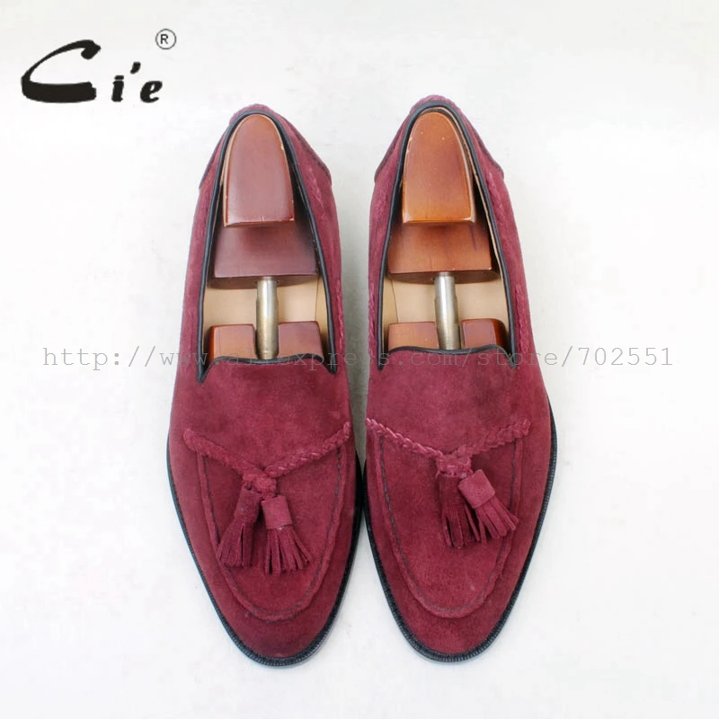 cie Round Toe 100% Genuine Leather Outsole Bespoke Adhesive Craft Handmade Wine Suede Tassels Slip-on Men's Shoe No.loafer 160 | Обувь