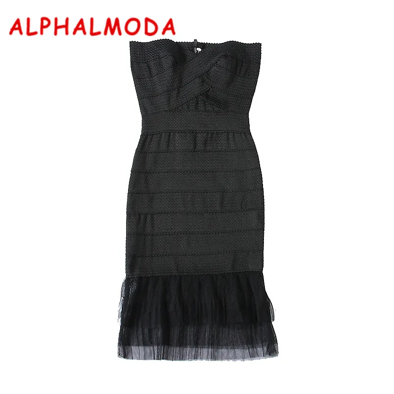 Женское облегающее платье ALPHALMODA кружевное лоскутное с бандажным подолом