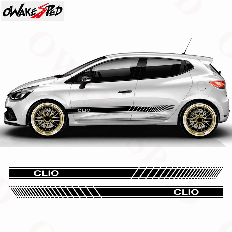 Для Renault Clio, спортивные полоски, наклейки для боковой двери автомобиля, для юбки, авто, для тела, Декор, наклейка, водонепроницаемый, гоночный стиль, индивидуальные наклейки