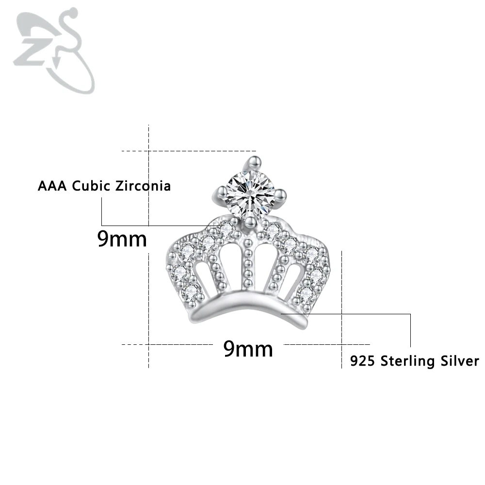 Женские серьги-гвоздики из стерлингового серебра 925 пробы с короной ZS Princess |