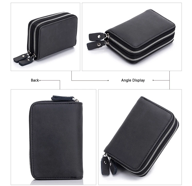 WESTCREEK Brand Multifunction Double Zipper RFID Blocking Card Holder Vintage Leather Key Holders with 12 Cards Slot